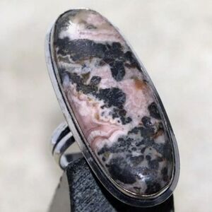 "Stone of Compassion" Pyrite In Rhodonite 925 Silver Ring